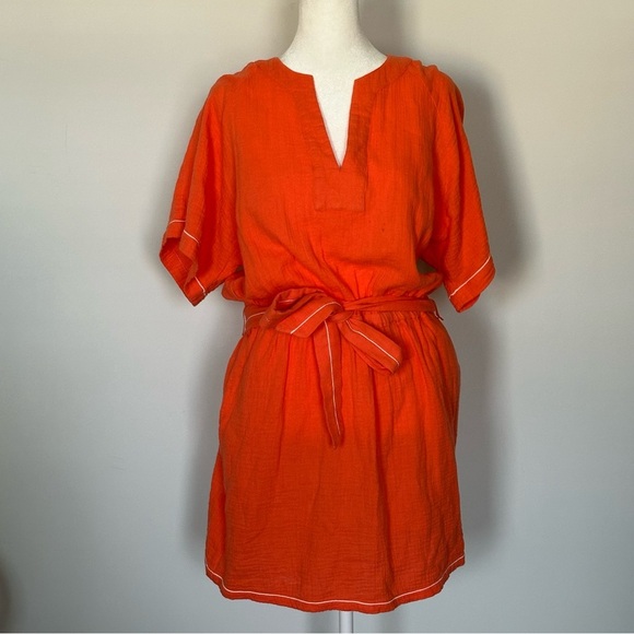 Lilla P Orange Cotton Gauze Mini Dress Casual Summer Beach Spring Break Resort - Picture 5 of 7